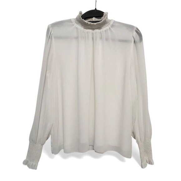 Aritzia Wilfred Valencia Blouse Light Birch Ivory Chiffon Mock Neck Top - Picture 1 of 15